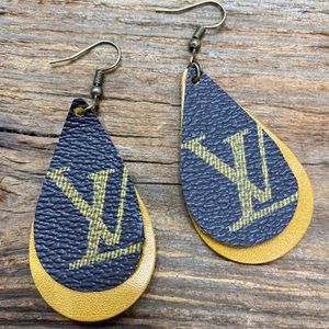 leather earrings trendy luxury monogram teardrops